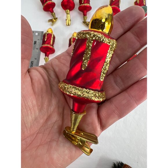 12 Vtg Czech Mercury Glass Candle Ornaments 3.5" Clip On Red Gold - Picture 4 of 5